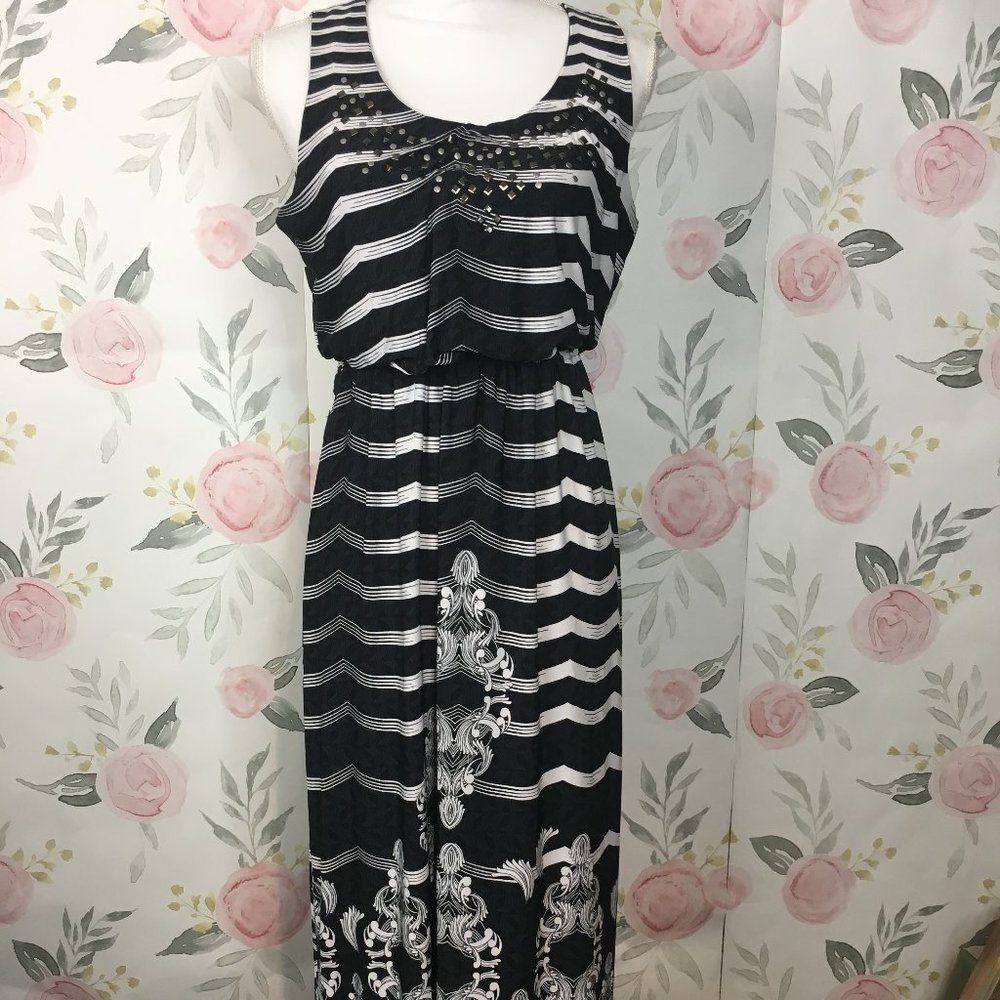 Style & Co Petite Black Stripe Sleeveless Maxi Dress womens MP Comfy